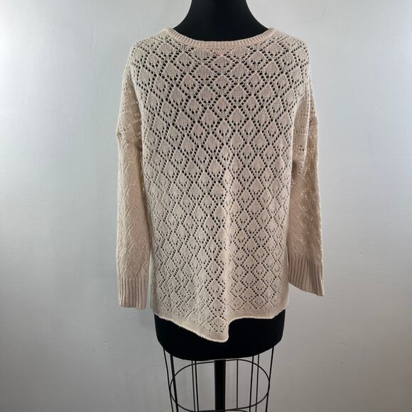 CALYPSO Cashmere Diamond Knit Sweater V-Neckline Long Sleeve Beige Size L Large - Picture 6 of 9